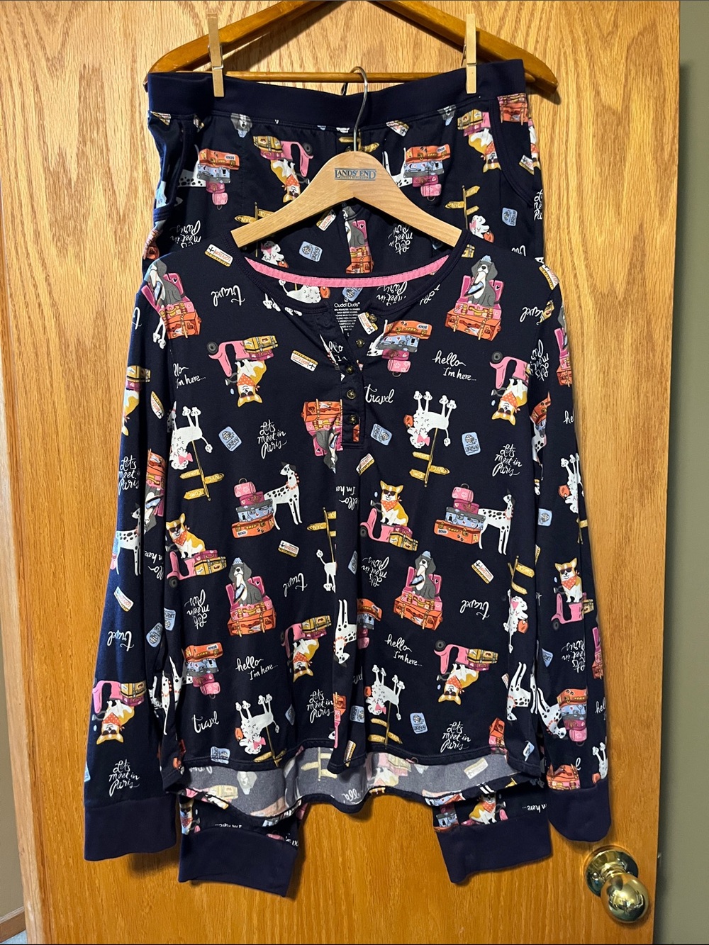 Cuddl Duds Navy Travel & Animals Print Women's Pajama Set - Picture 1 of 15